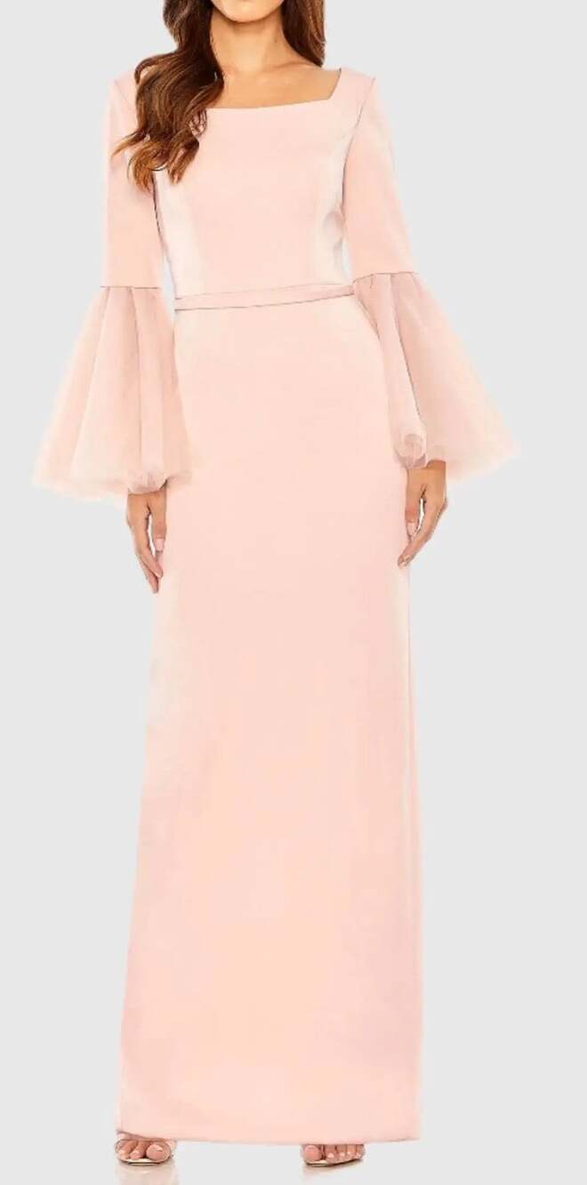 Mac Duggal NWT Rose Pink Tulle Bell Sleeve Square Neck Formal Gown Size 6